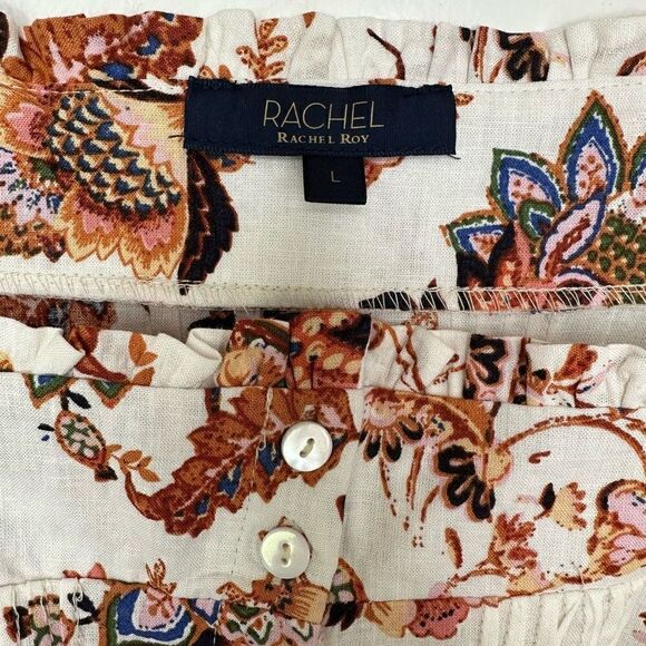 Rachel Rachel Roy Women’s Linen Blend Fall Floral Crop Blouse Midi Belted Skirt - Picture 3 of 13